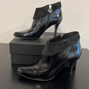 Donald J Pliner Rula Black Antique Patent and Suede Ankle Bootie Size 8